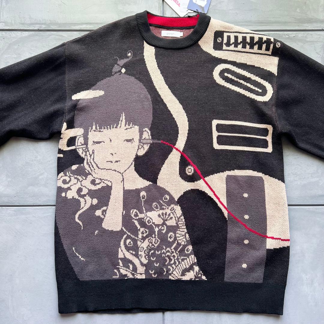 希少グラニフ 中村佑介 Re:繋がる ウォッシャブルジャカードニットL アジカン