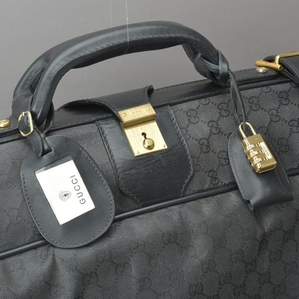 GUCCI◇オールドグッチ GG柄 トランク65 ボストンバッグ 黒 付属品有