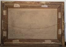 【真作】絵画　油彩　湖畔の山岳風景　水辺の小屋を描いた風景画　Y188