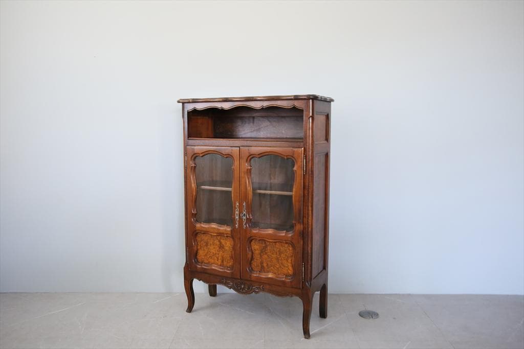 フランスアンティーク木製ブックケースキャビネット/本棚/食器棚/飾棚90-247