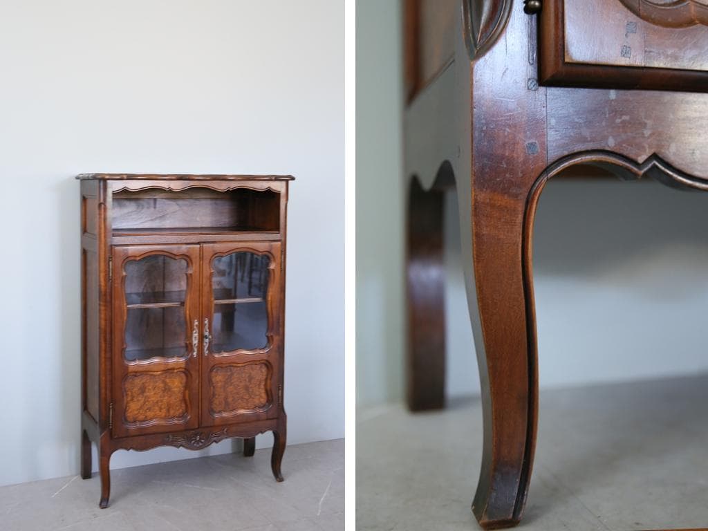 フランスアンティーク木製ブックケースキャビネット/本棚/食器棚/飾棚90-247