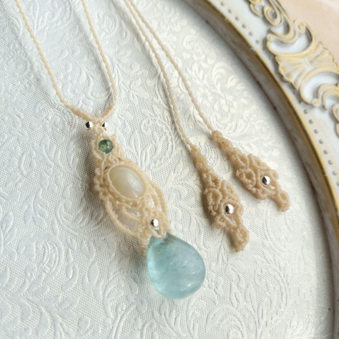 オパール　アクアマリン　マクラメ編みネックレス　他1点同梱