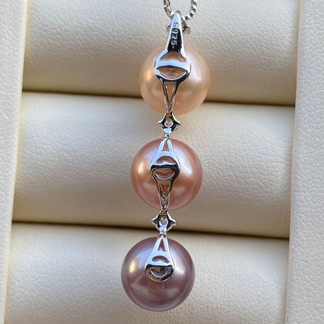 本真珠　淡水エジソンパール　3粒パールネックレストップPT578