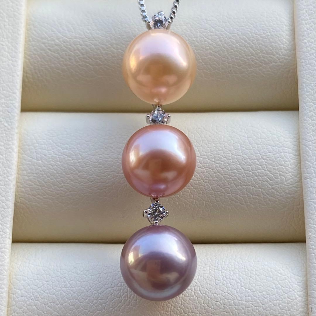 本真珠　淡水エジソンパール　3粒パールネックレストップPT578