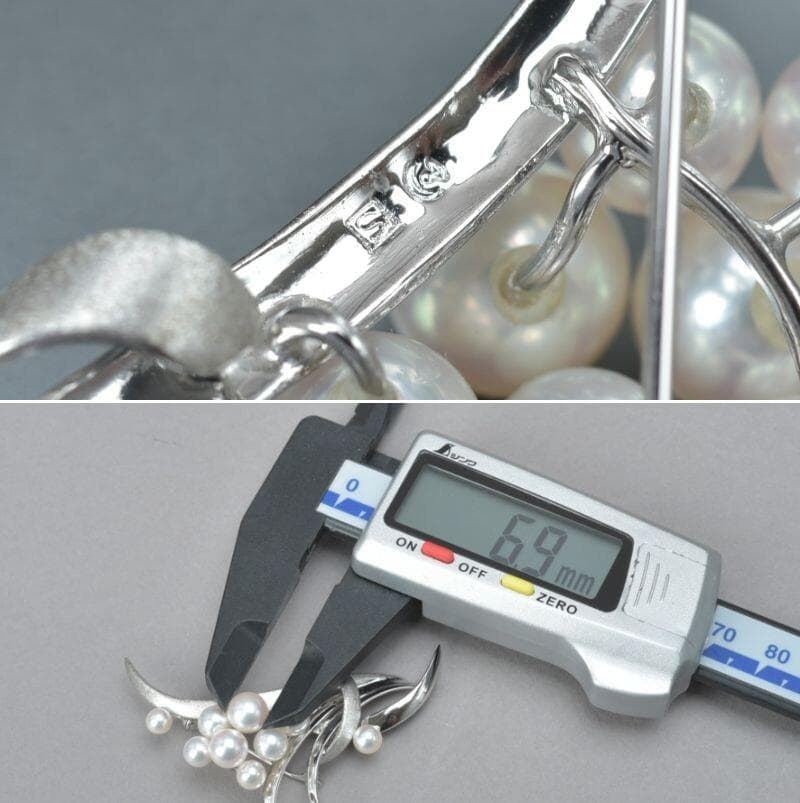 美品 TASAKI フラワー ブローチ パール幅6.9mm SV パール 本真珠