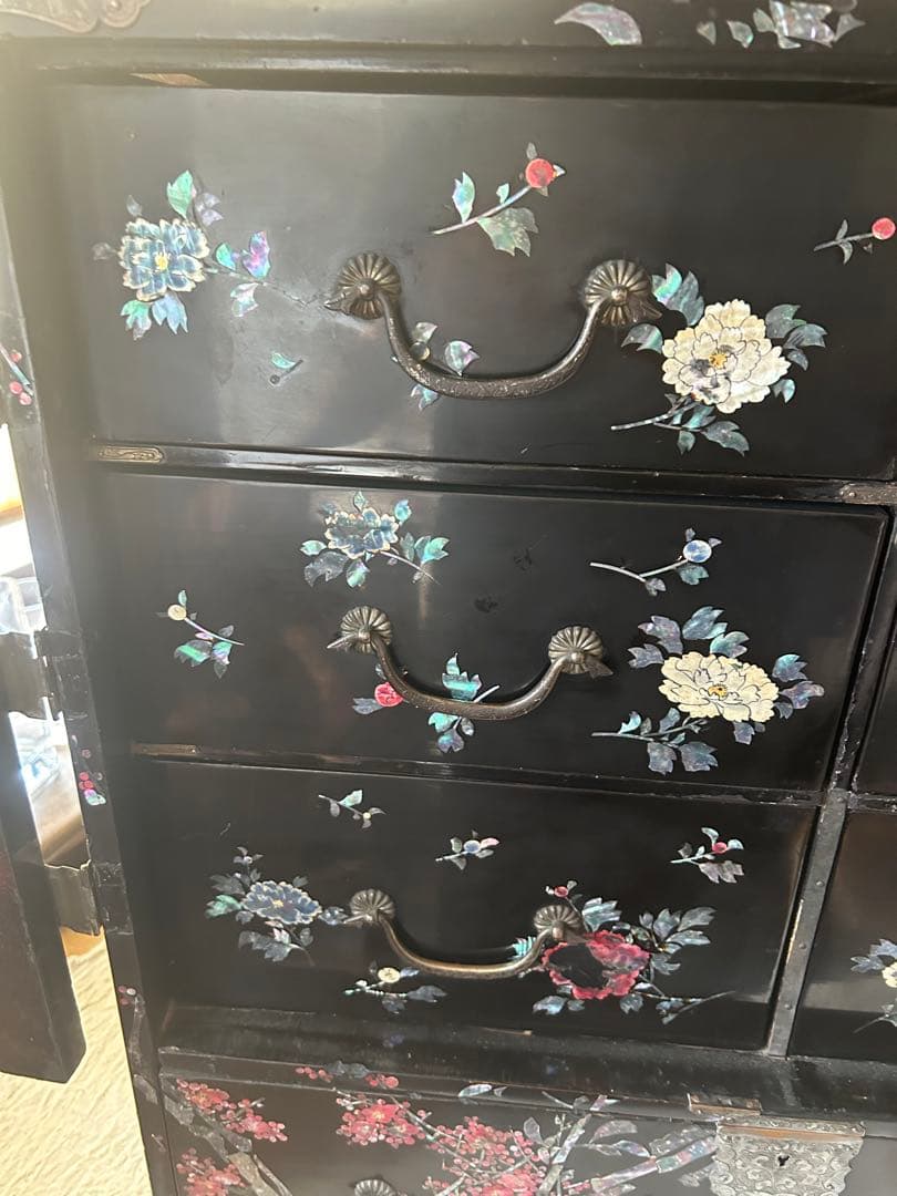 ①螺鈿細工　箪笥　アンティーク　難あり