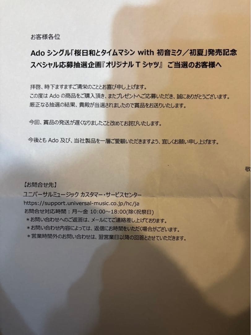 【新品未開封】限定100着　スペシャル応募抽選　オリジナルTシャツ／初夏