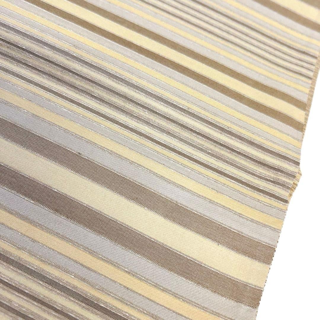 未着用　全通　袋帯　ムガシルク　金銀糸　横縞　ベージュカラー　着物　071a p