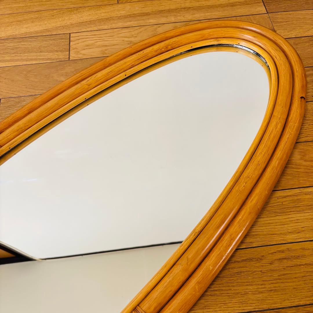 【希少品】　ビンテージ　ラタン　藤　ミラー　壁掛け　ウォールミラー　送料込み