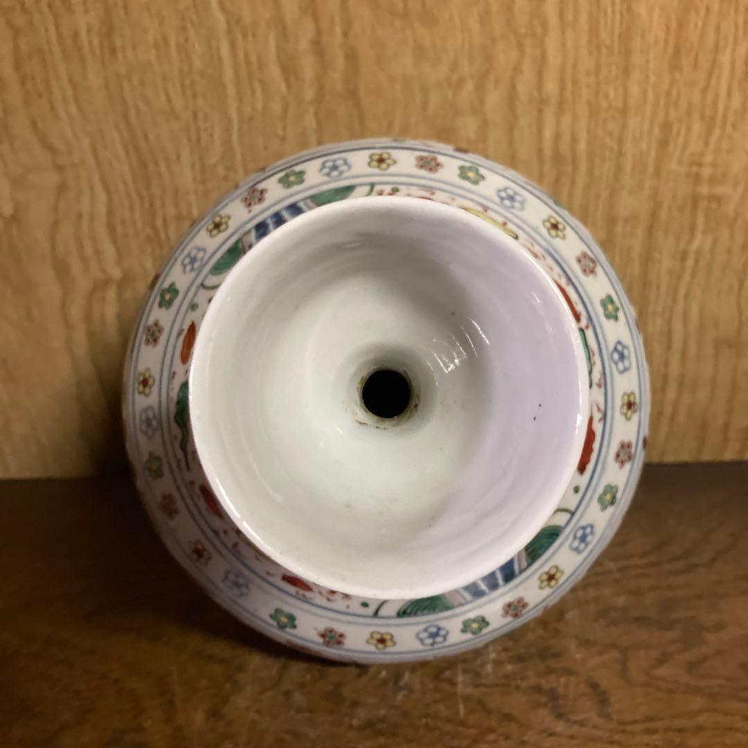 中国　色絵　瓶　龍鳳花蝶図　大明萬暦年製銘