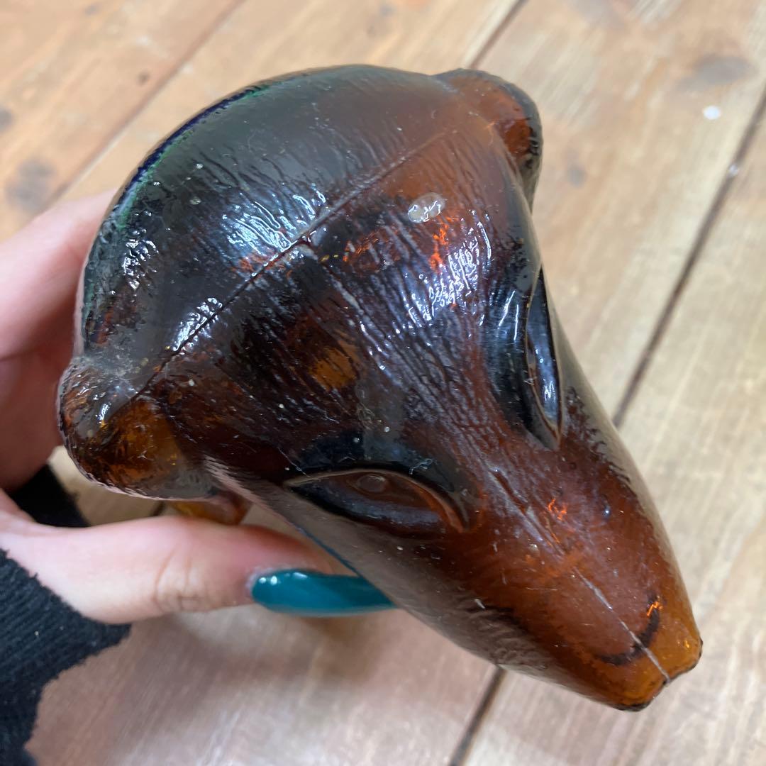 D-4 ヴィンテージ ダックスフント デキャンタ デカンタ アンバーガラス 犬型