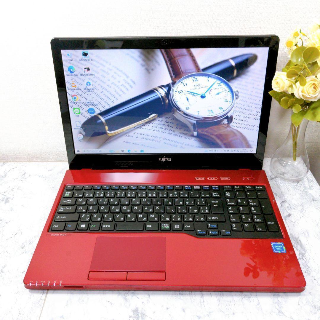 5F1 富士通 赤 レッド ノートパソコン 8GB 高速SSD カメラ付き