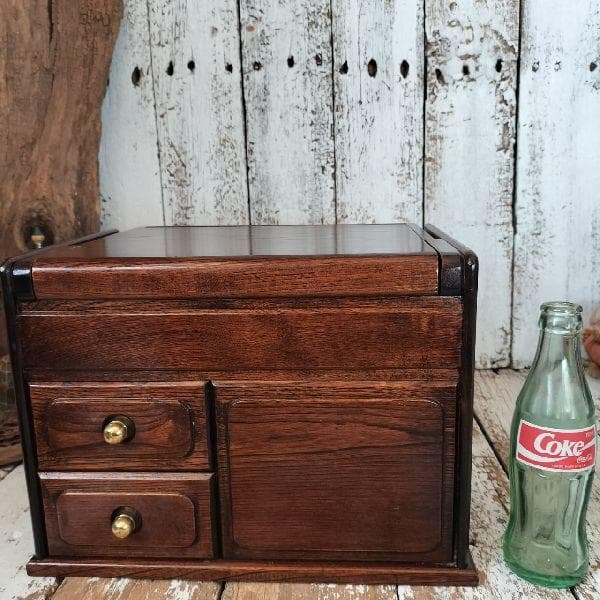 80-90s ヴィンテージ 無垢材 ミラー 付 メイク ボックス ドレッサー 鏡