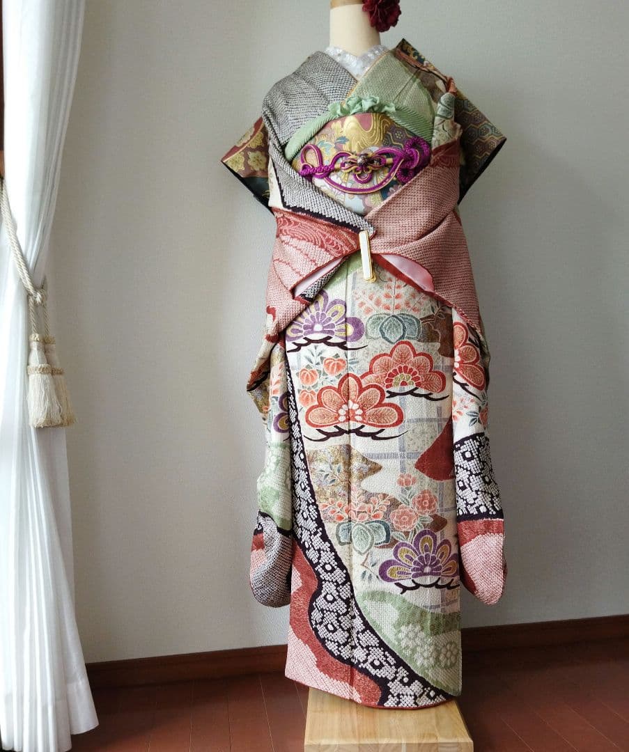 ゆうこ様　424.総絞り　振袖と袋帯の２点セット 正絹　フルセット　成人式