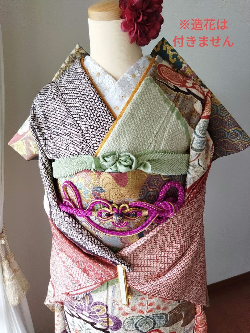 ゆうこ様　424.総絞り　振袖と袋帯の２点セット 正絹　フルセット　成人式