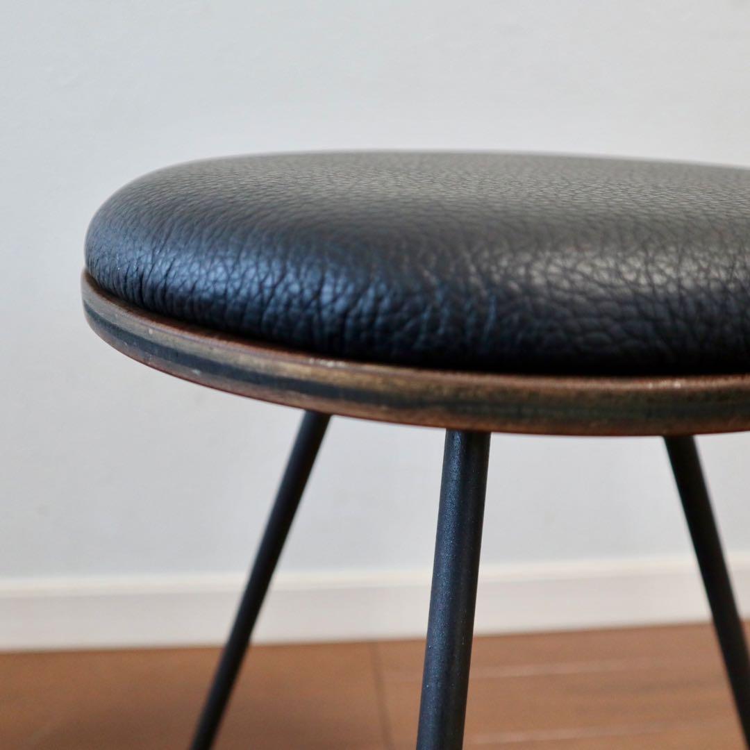 アイアンスツール　本革　ブラック　張座