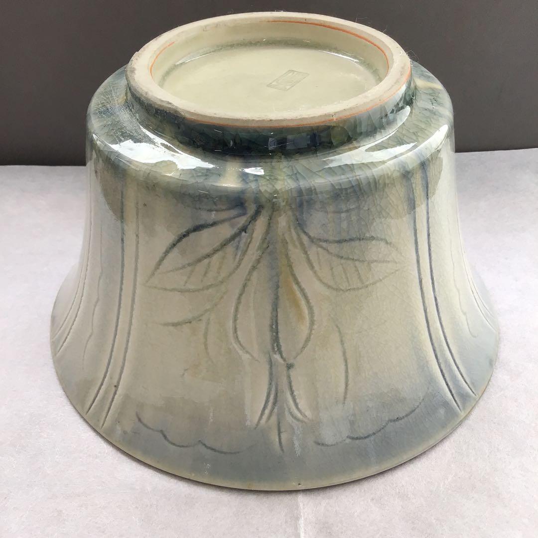 茶器　菓子器　御深井釉単花刻文菓子鉢　大江文象作　無形文化財　共箱　S274KH