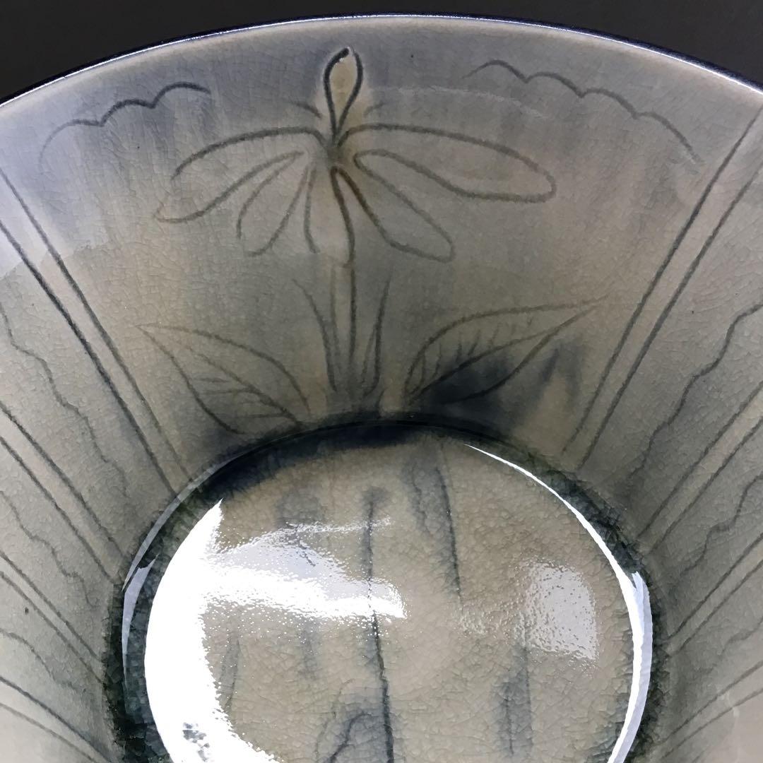 茶器　菓子器　御深井釉単花刻文菓子鉢　大江文象作　無形文化財　共箱　S274KH