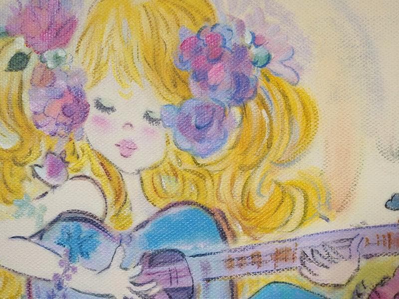 人物画　油絵　水森亜土　金髪の女の子　F6号　額付き　手描き　肉筆