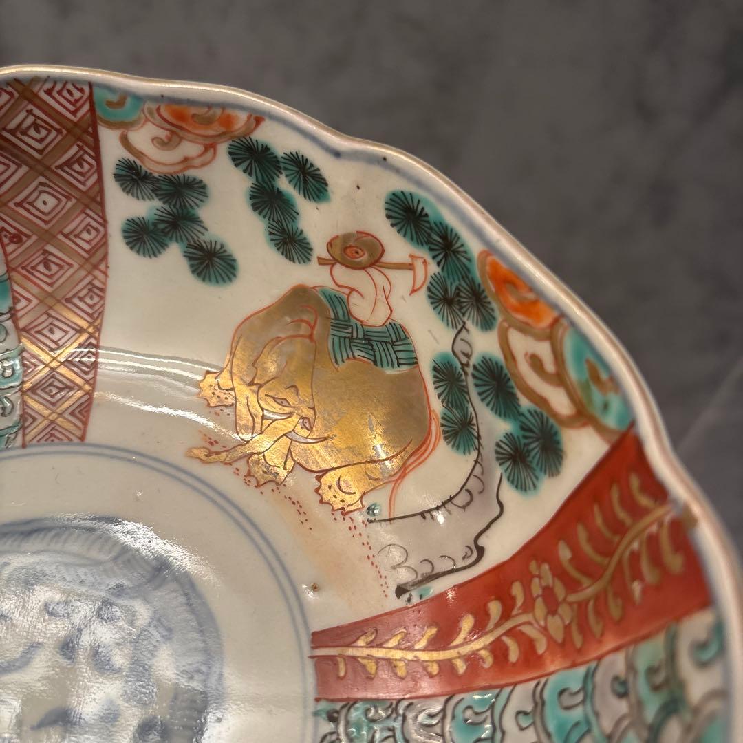 アンティーク江戸後期　希少なゾウが可愛らしく、豪華絢爛な古伊万里ボウル