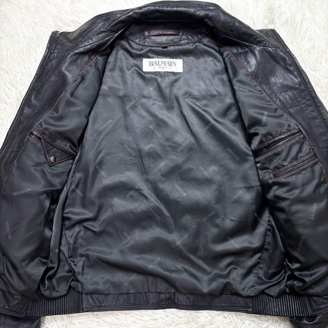 【美品】BALMAIN PARIS ラムレザー ジャケット XL ブラック