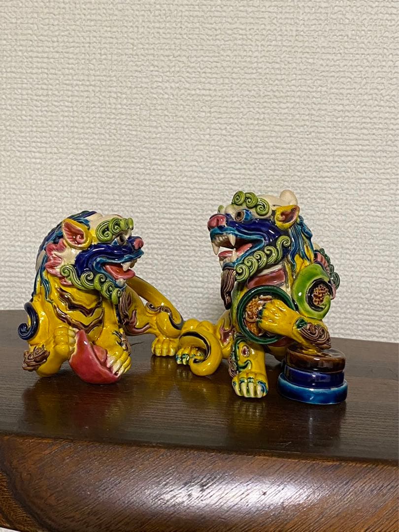 中国台灣宝石釉 貔貅獅子 招財魔除け 緣起物 箱付 希少品