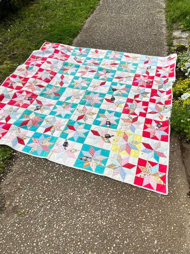 アンティーク　パッチワーク　キルト  フィードサック　美品