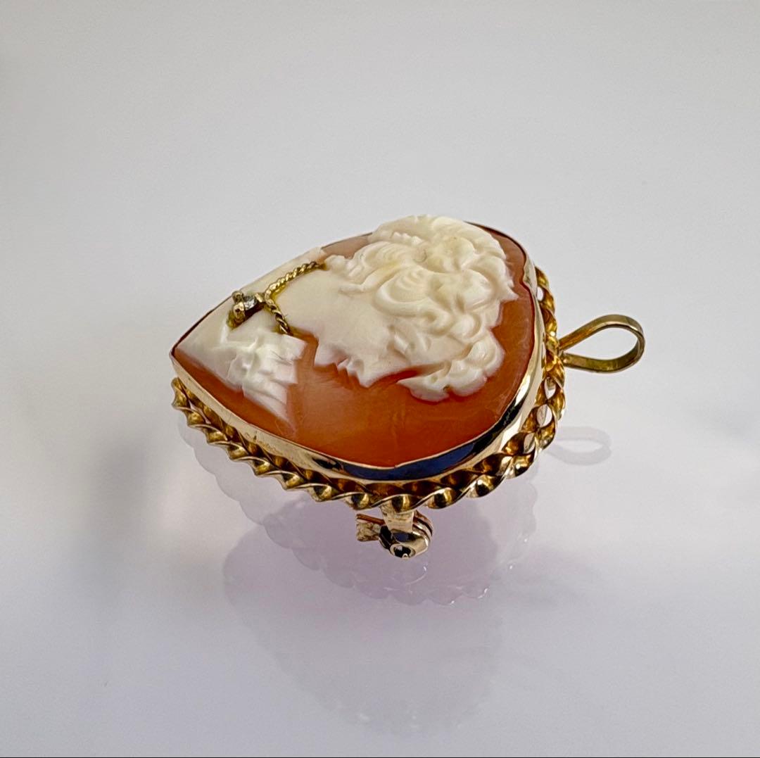 K14 カメオ ブローチ ペンダントトップ 585 ダイヤ 総重量5.39g