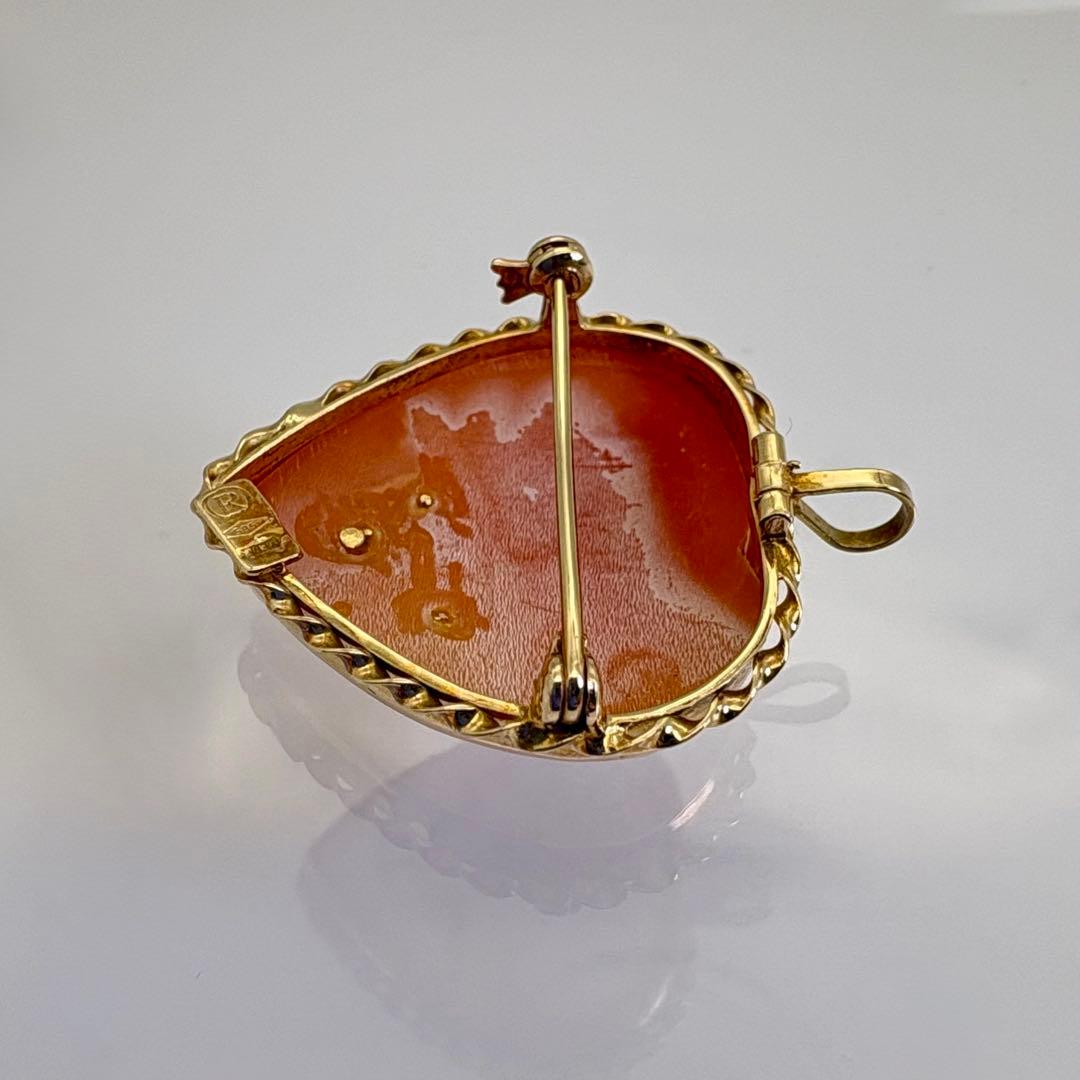 K14 カメオ ブローチ ペンダントトップ 585 ダイヤ 総重量5.39g