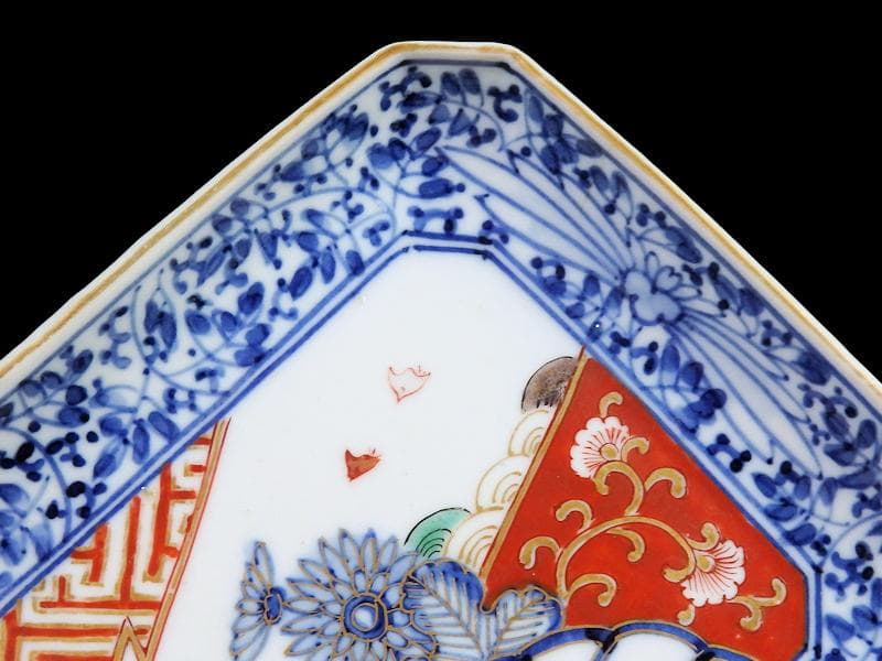 大聖寺伊万里　染錦　波千鳥に菊　花唐草の図　長皿　B288AS-CRn