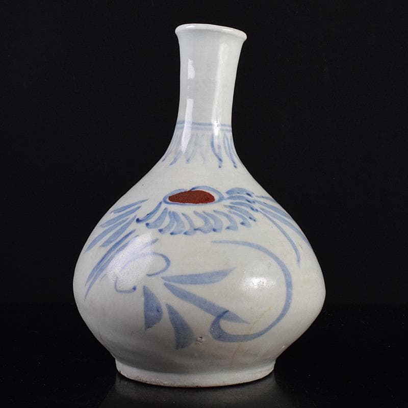 朝鮮美術　李朝　高麗白磁　辰砂染付　花文瓶　壺　M　R7653