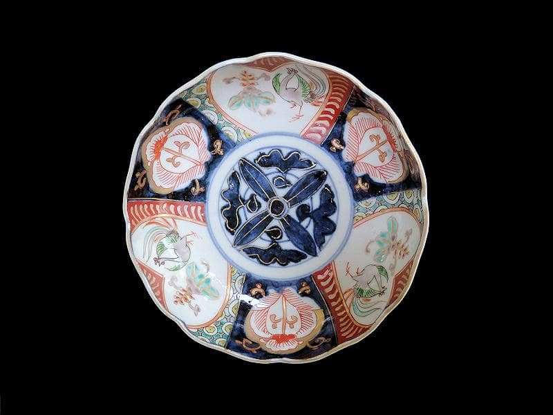 古伊万里  色絵　桐に鳳凰　花の図　膾皿　２客　D124AS-fbrh