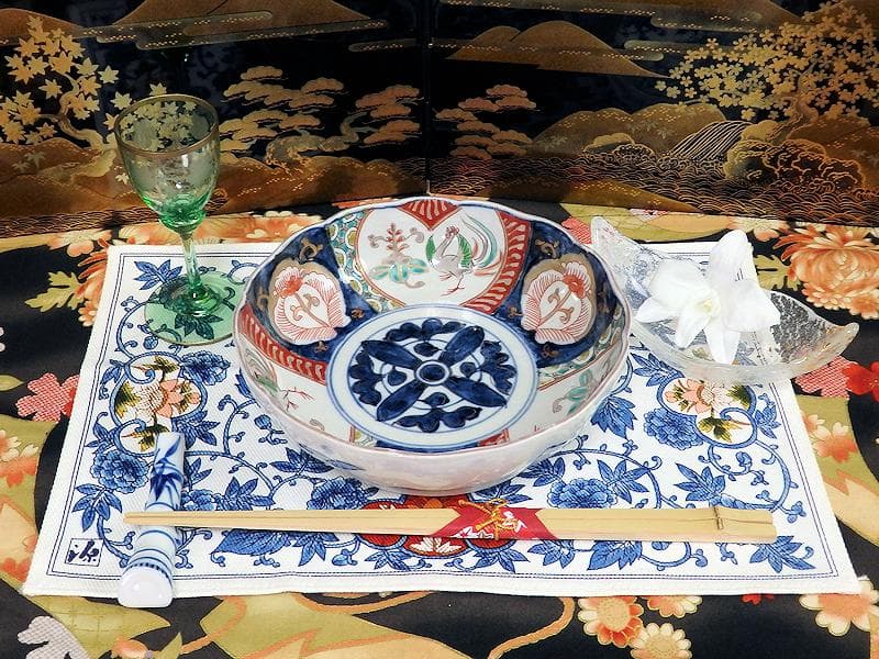 古伊万里  色絵　桐に鳳凰　花の図　膾皿　２客　D124AS-fbrh