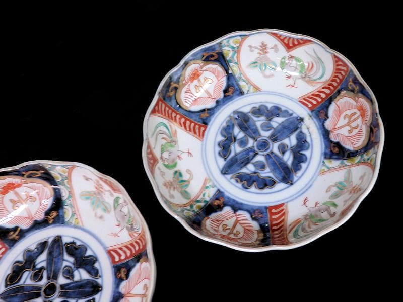 古伊万里  色絵　桐に鳳凰　花の図　膾皿　２客　D124AS-fbrh