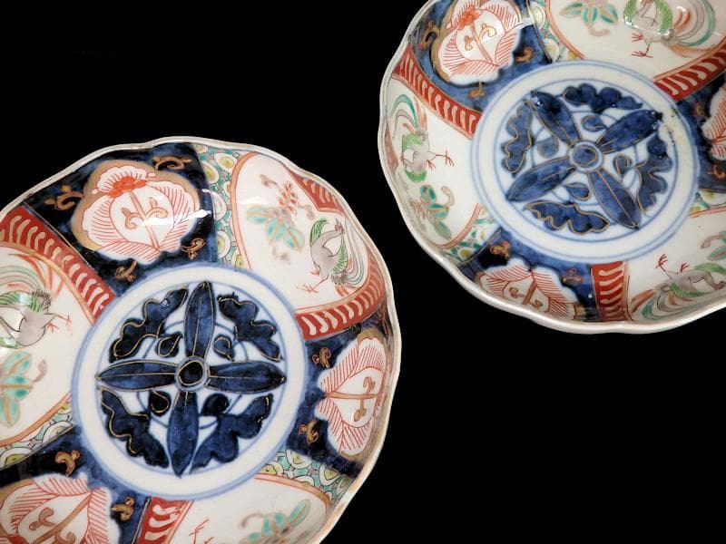 古伊万里  色絵　桐に鳳凰　花の図　膾皿　２客　D124AS-fbrh