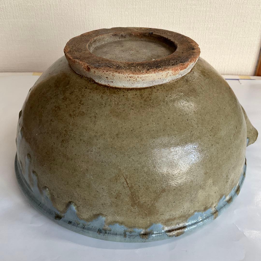 松代焼岡田窯　青釉薬片口　明治中期から大正初期頃