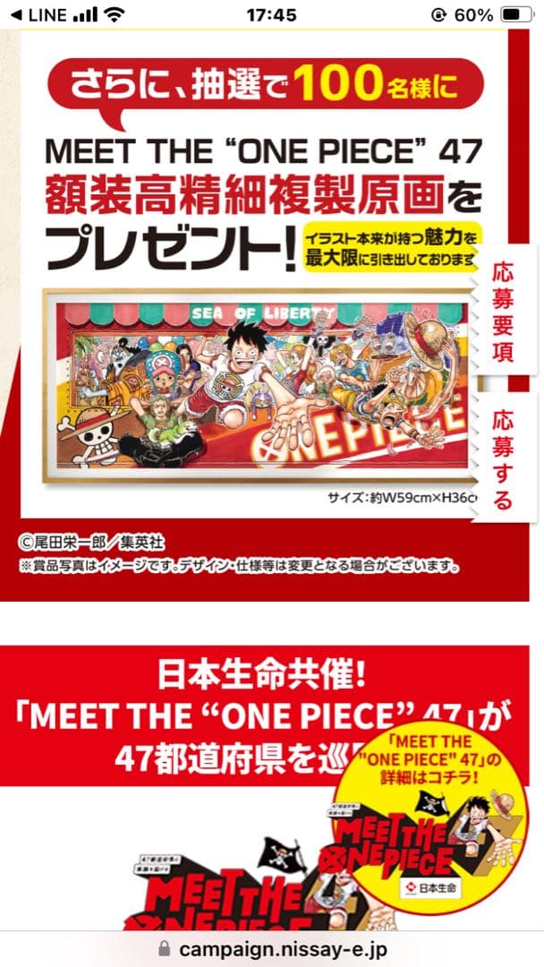 ま*さ様 ワンピース ONEPIECE 額装高精細複製原画　日本生命
