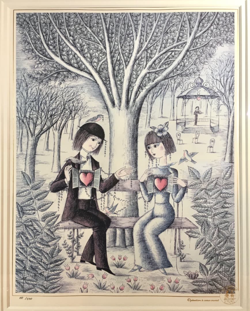 ○[美品] レイモン・ペイネ 『お互いにハートを見せあいましょう』リトグラフ版画