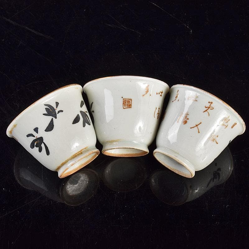 煎茶道具　唐物　漢詩花文　煎茶碗　五客　仕覆・時代箱付　M　R5071