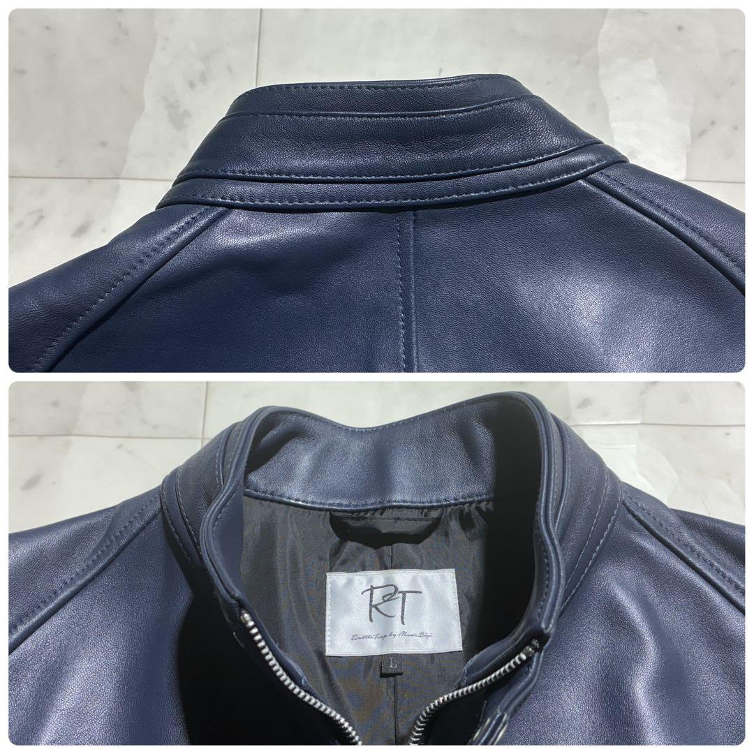 未使用級/L ラトルトラップ　レザージャケット　羊革　ネイビー　光沢感　Wジップ