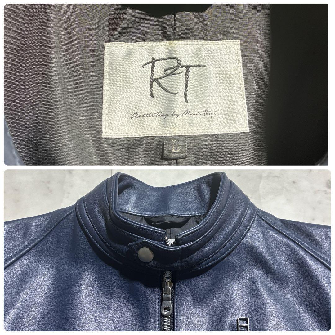 未使用級/L ラトルトラップ　レザージャケット　羊革　ネイビー　光沢感　Wジップ