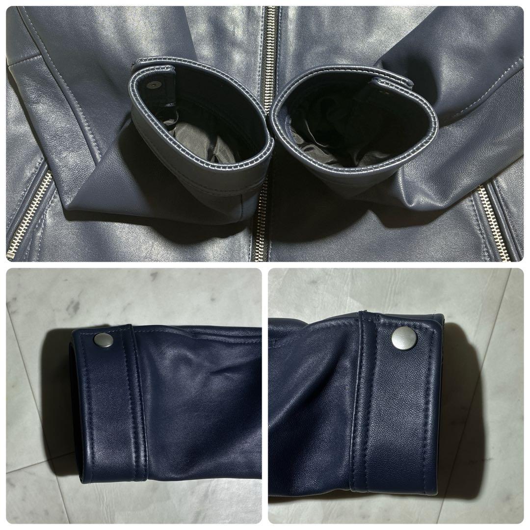 未使用級/L ラトルトラップ　レザージャケット　羊革　ネイビー　光沢感　Wジップ