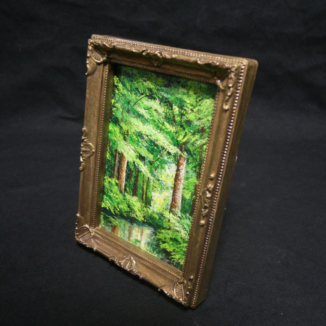 油絵 油彩 油彩画 絵 絵画 キャンバスパネル ミニ絵画【新緑の森】