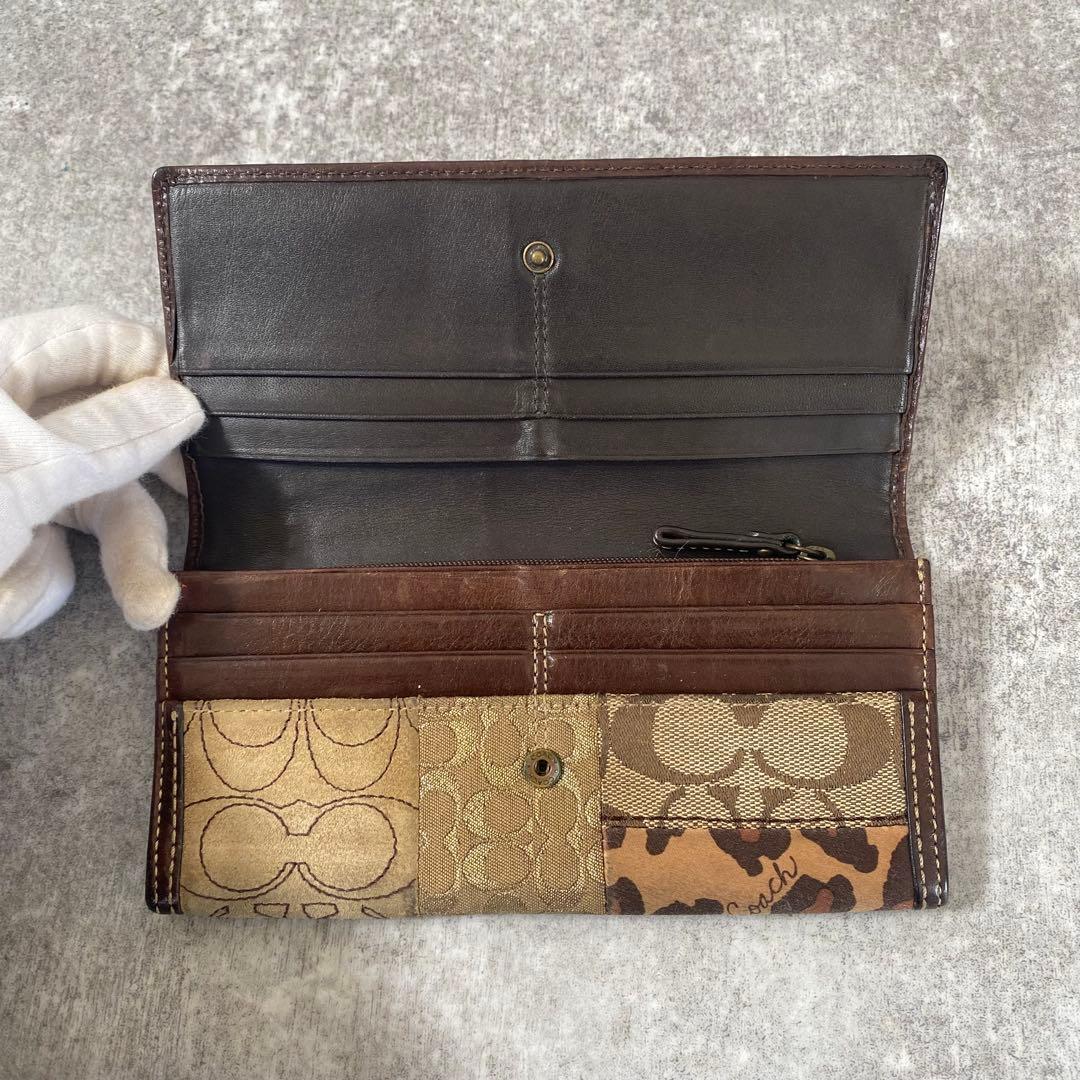 COACH コーチ　パッチワーク 長財布 クロコ　パイソン 本革 レオパード