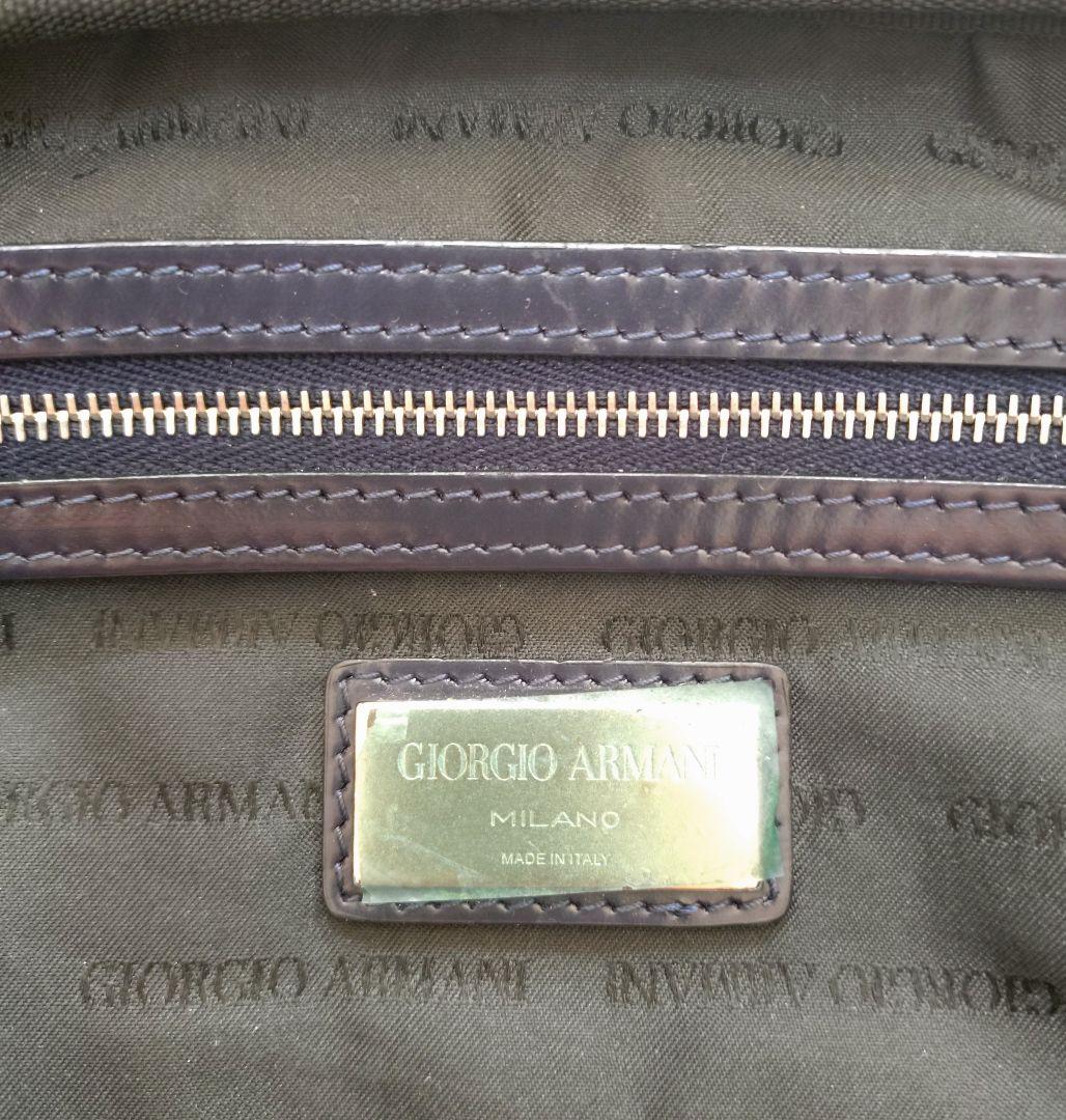ジョルジオ・アルマーニ ネイビー ナイロン×革 ビジネスバッグ