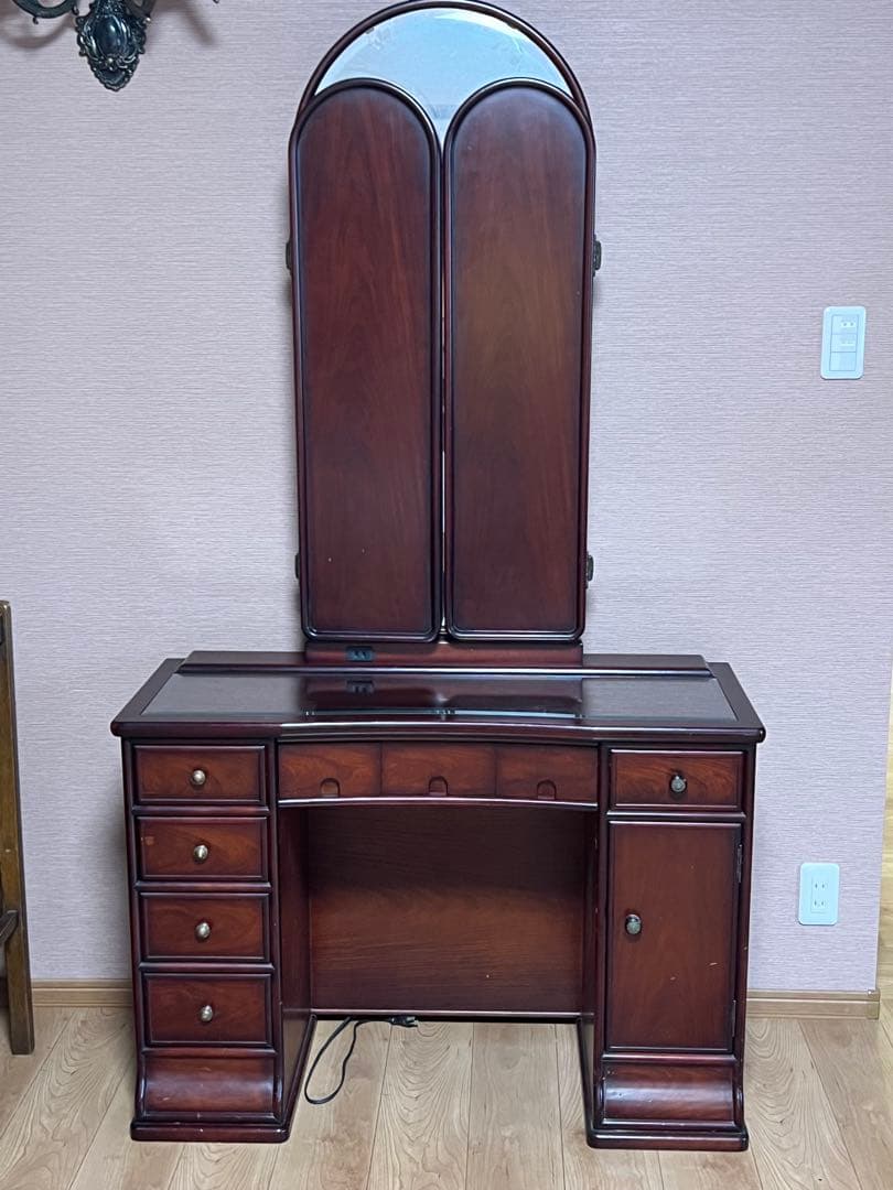 【あみ】三面鏡 鏡台 ドレッサー レトロ コンセントあり