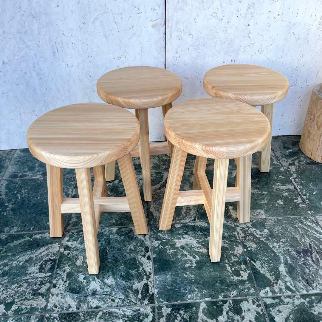 Aki 国産ひのき　丸椅子　木製スツール　4脚