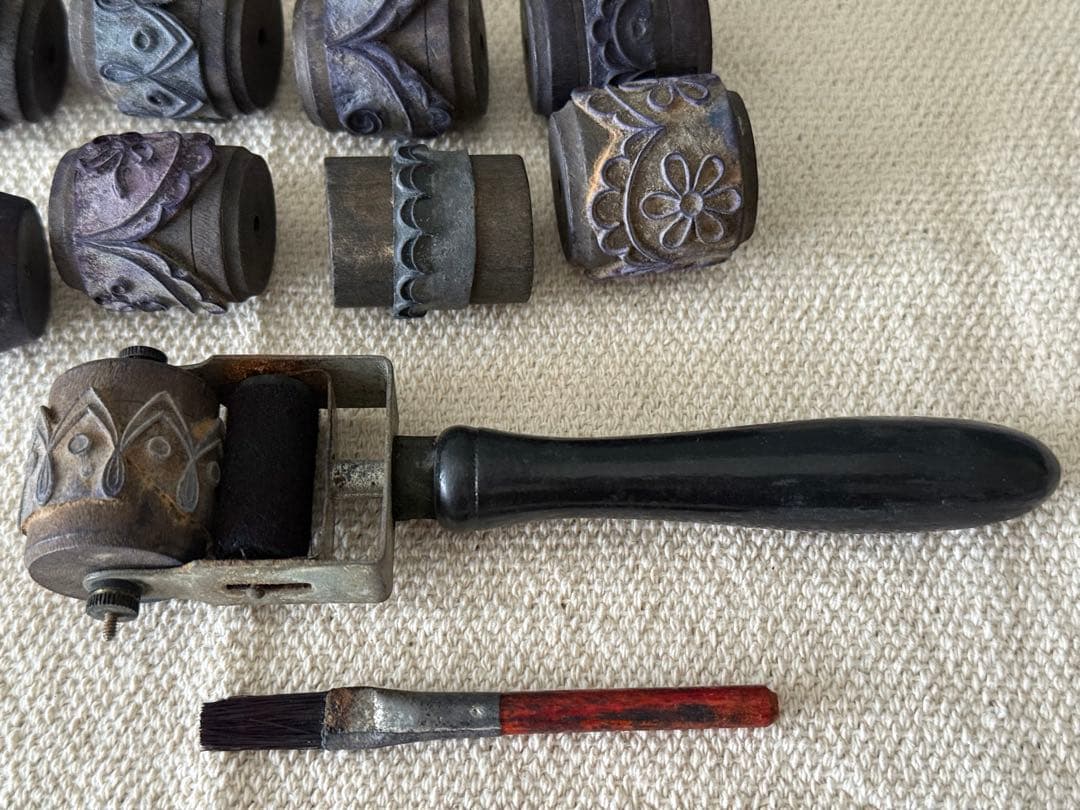 フランスアンティーク　木製スタンプ 15個セット インク瓶付き