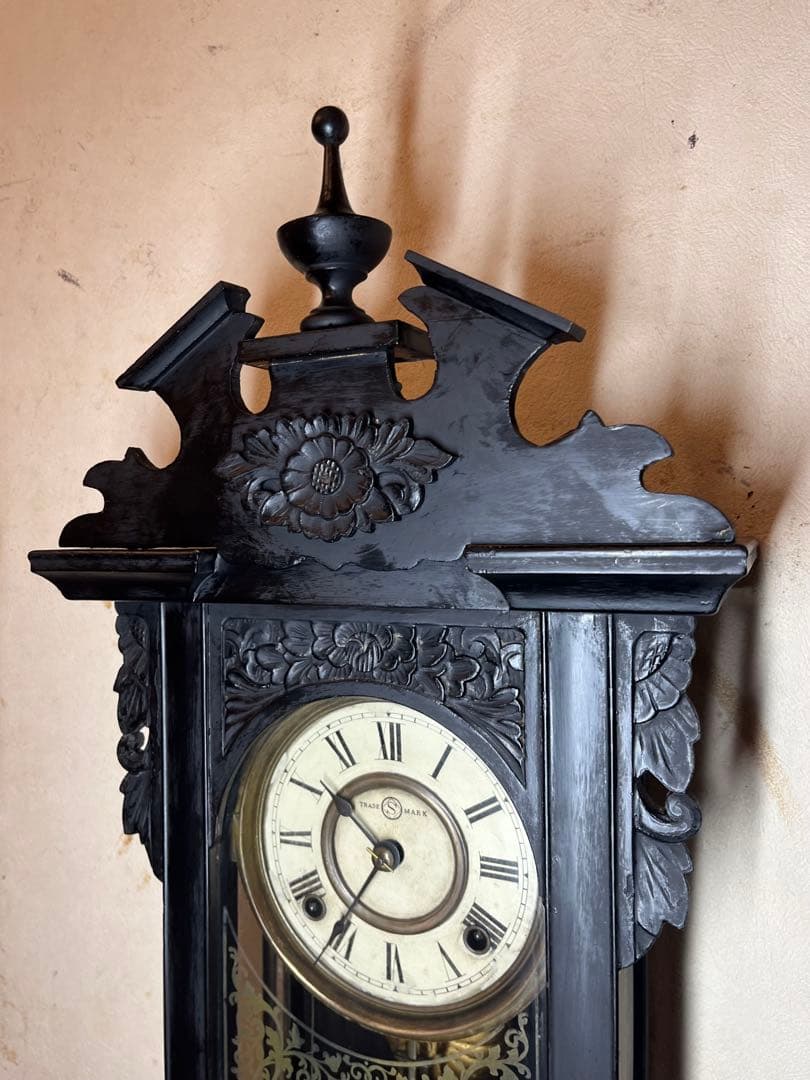 精工舎　黒塗　柱時計　古時計　振り子　ゼンマイ　ボンボン　レトロ　ユンハンス