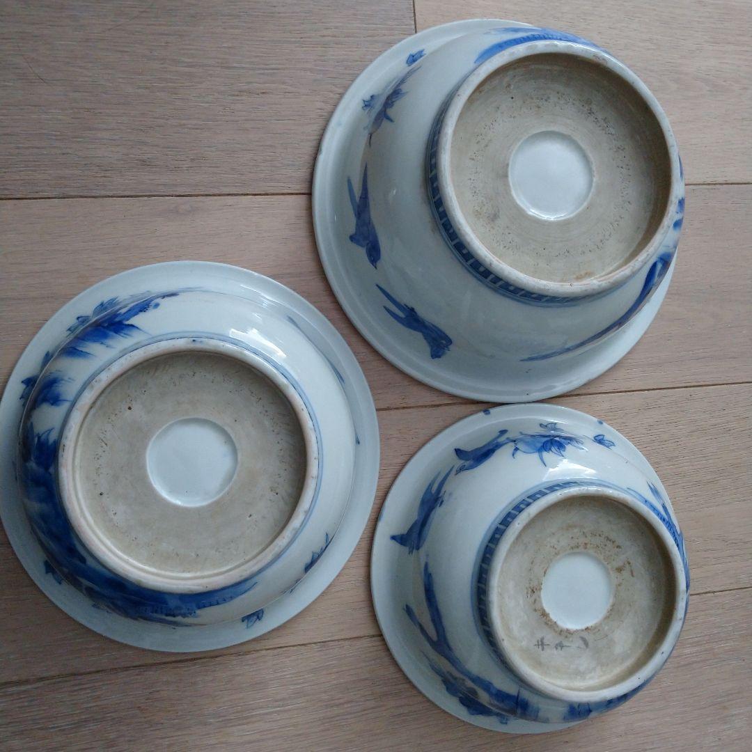 骨董　染付　龍　富士山　三つ組　入れ子鉢